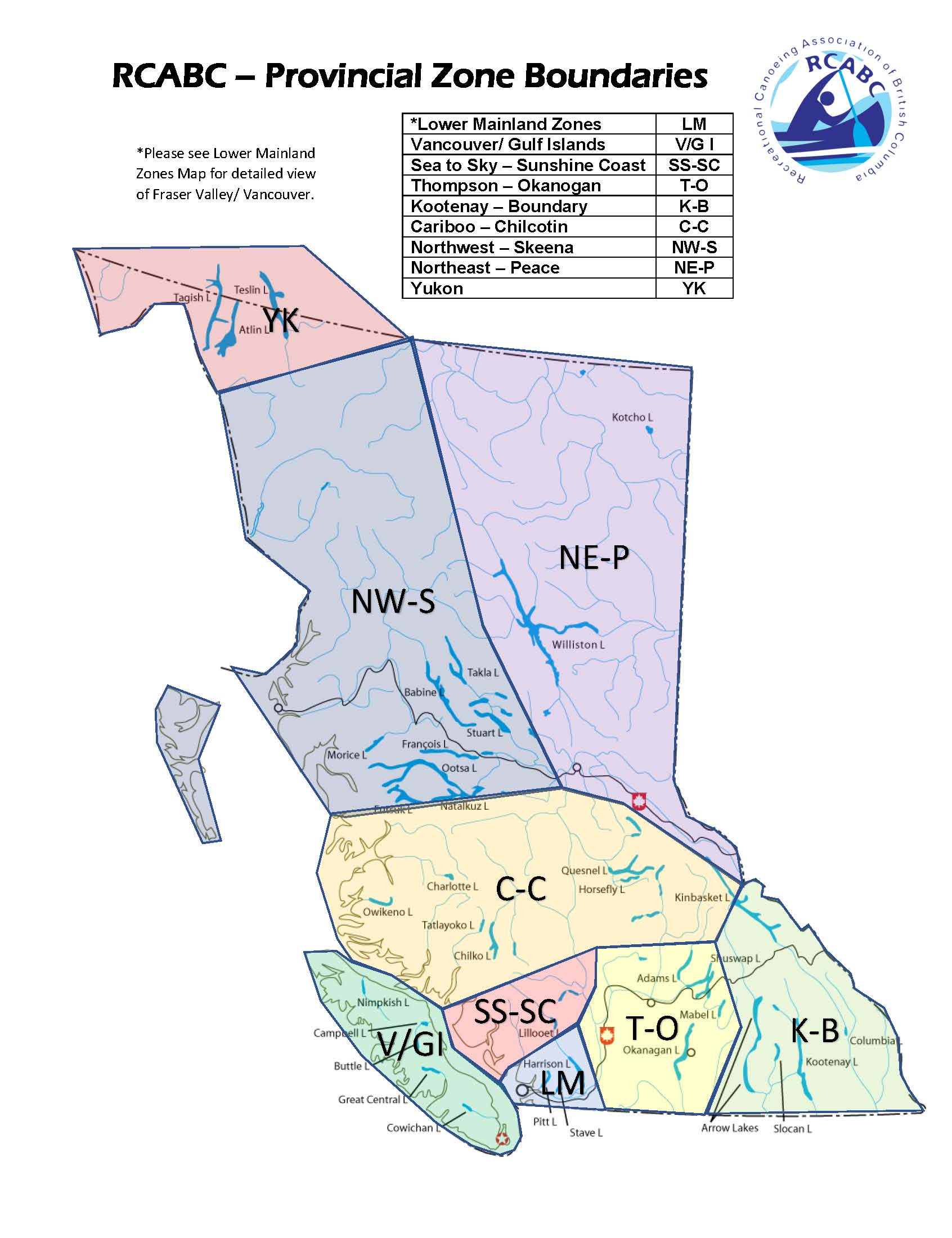 RCABC Provincial Zones Map